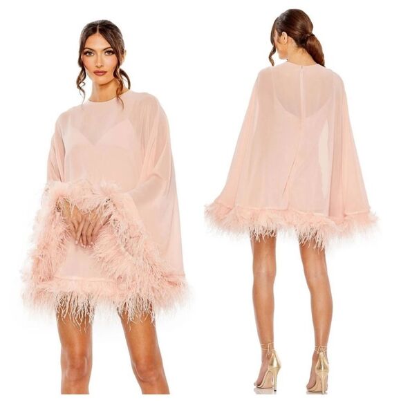 NWT MAC DUGGAL TRAPEZE DRESS WITH FEATHER TRIM 11622 $ 598.00 - Picture 1 of 11